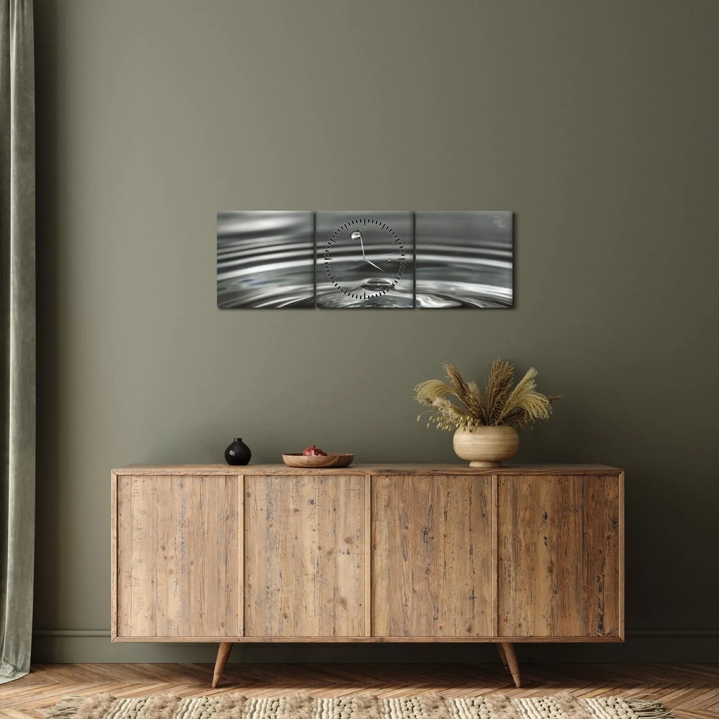 Obraz kropli wody (z zegarem) (90x30 cm)
