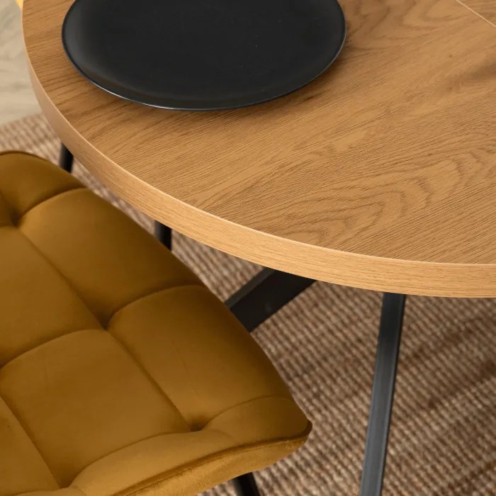 Stół Okrągły Rozkładany DORIAN 80-160 cm Dąb Złoty/Czarny Nowoczesny