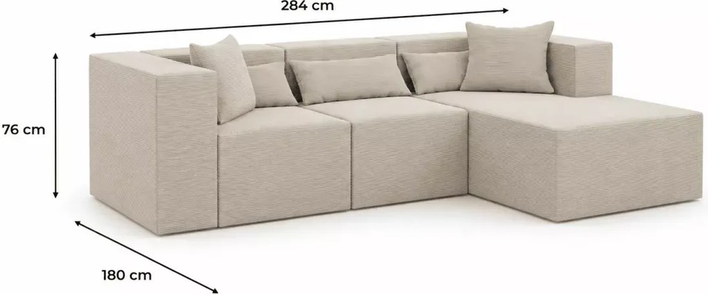 Nowoczesny narożnik modułowy 3-osobowy Terospito L sztruksowy do salonu z poduszkami