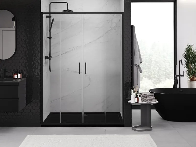 Mexen Exo drzwi prysznicowe podwójne rozsuwane 130 cm, transparent, czarne - 8152-130-000-70-00