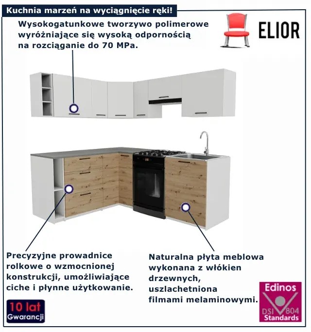 Nowoczesne meble kuchenne dąb artisan + biały - Voku