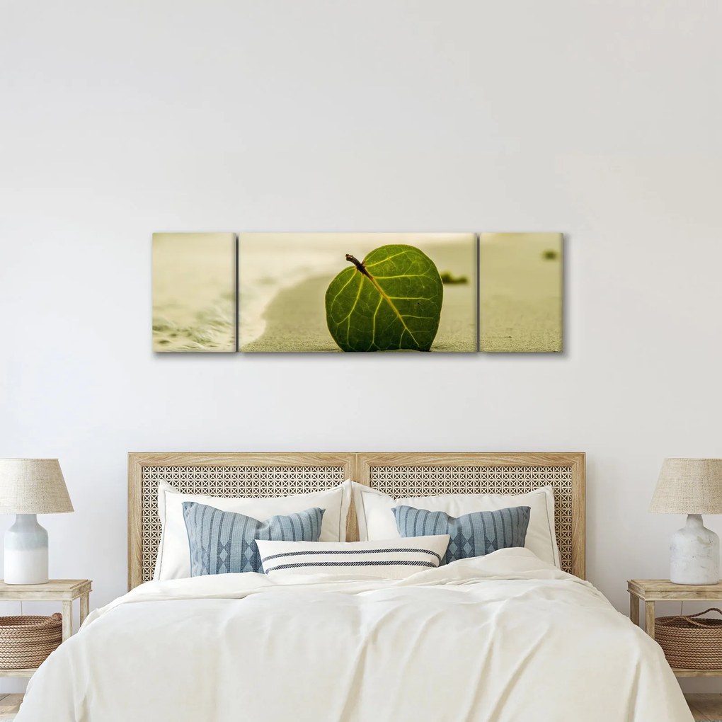 Obraz liścia w piasku (170x50 cm)