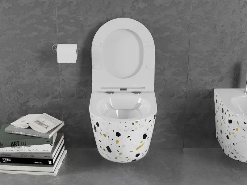 Mexen Lena miska wc Rimless z deską wolnoopadającą slim, duroplast, biała kamień terrazo - 30224096