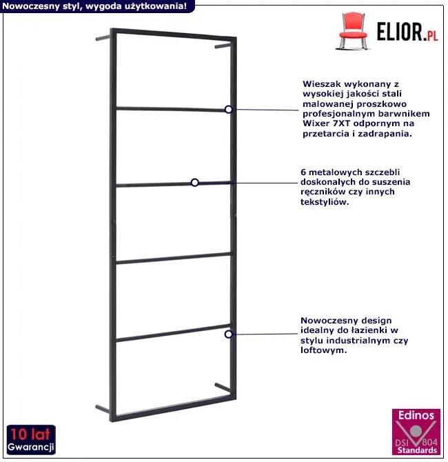 Wieszak Czarny Nowoczesny Łazienkowy Z6-P67