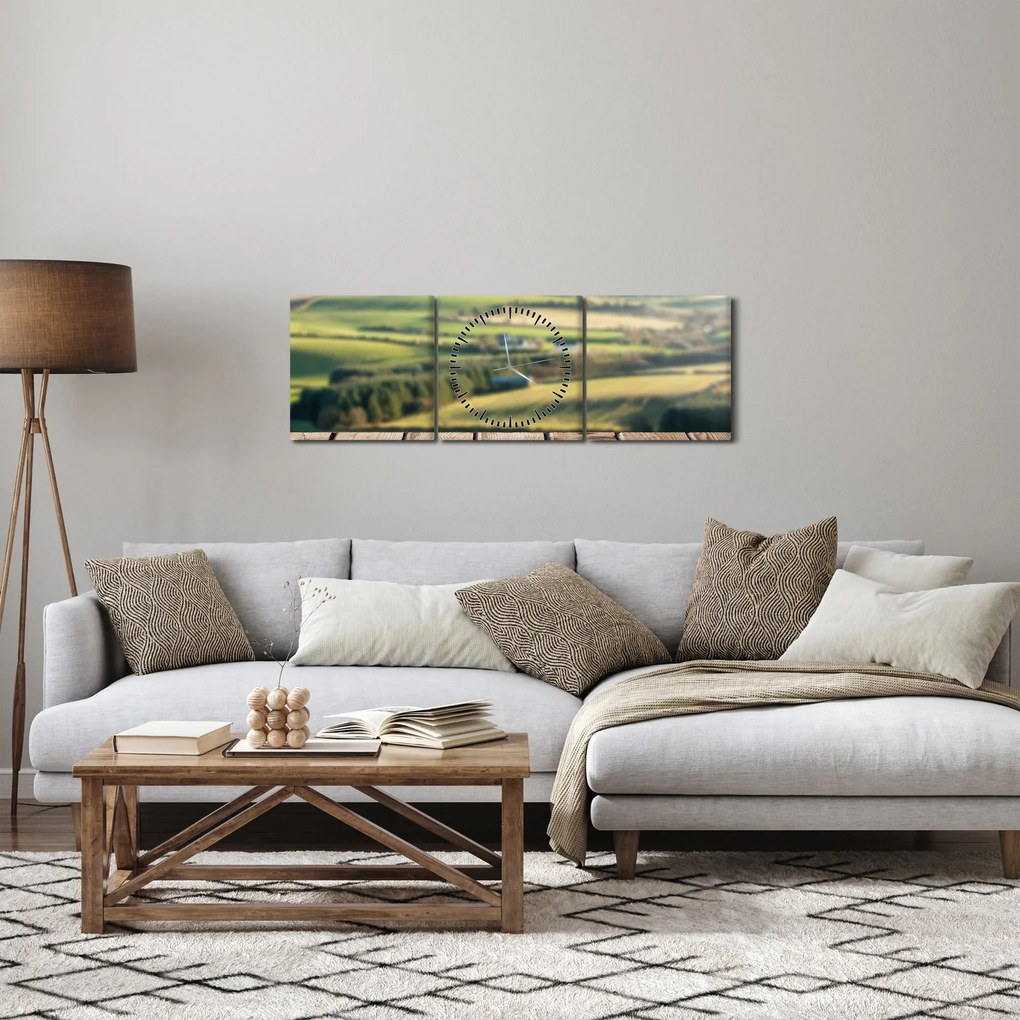 Obraz - Widok na krajobraz (z zegarem) (90x30 cm)