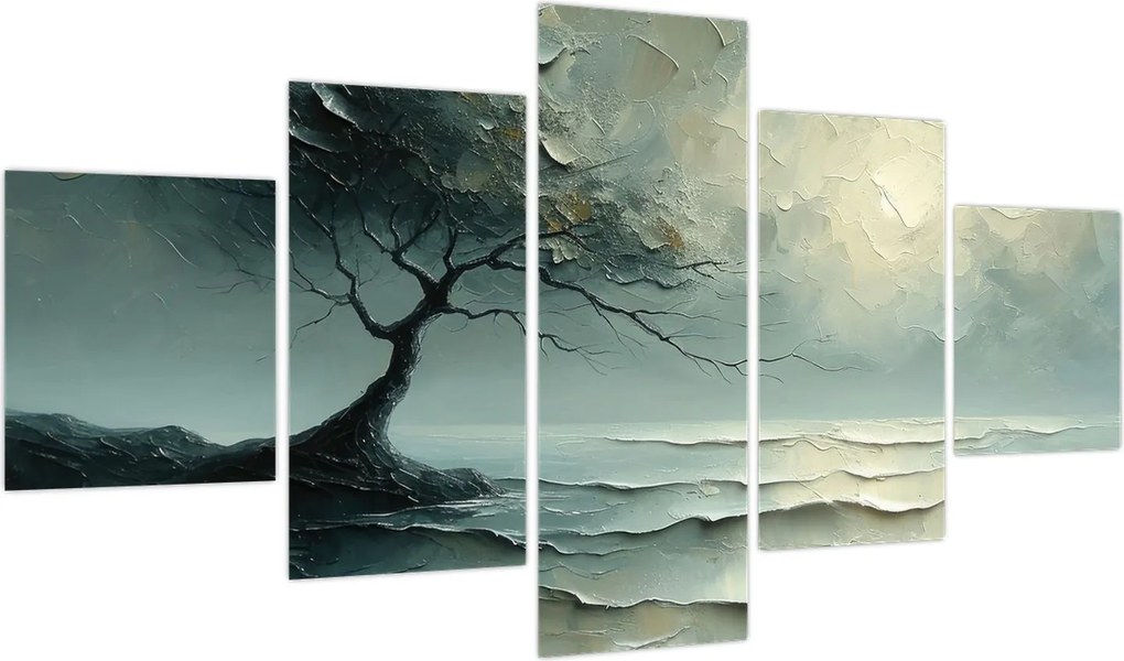Obraz - Obraz olejny przedstawiający drzewo z oceanem (125x70 cm)