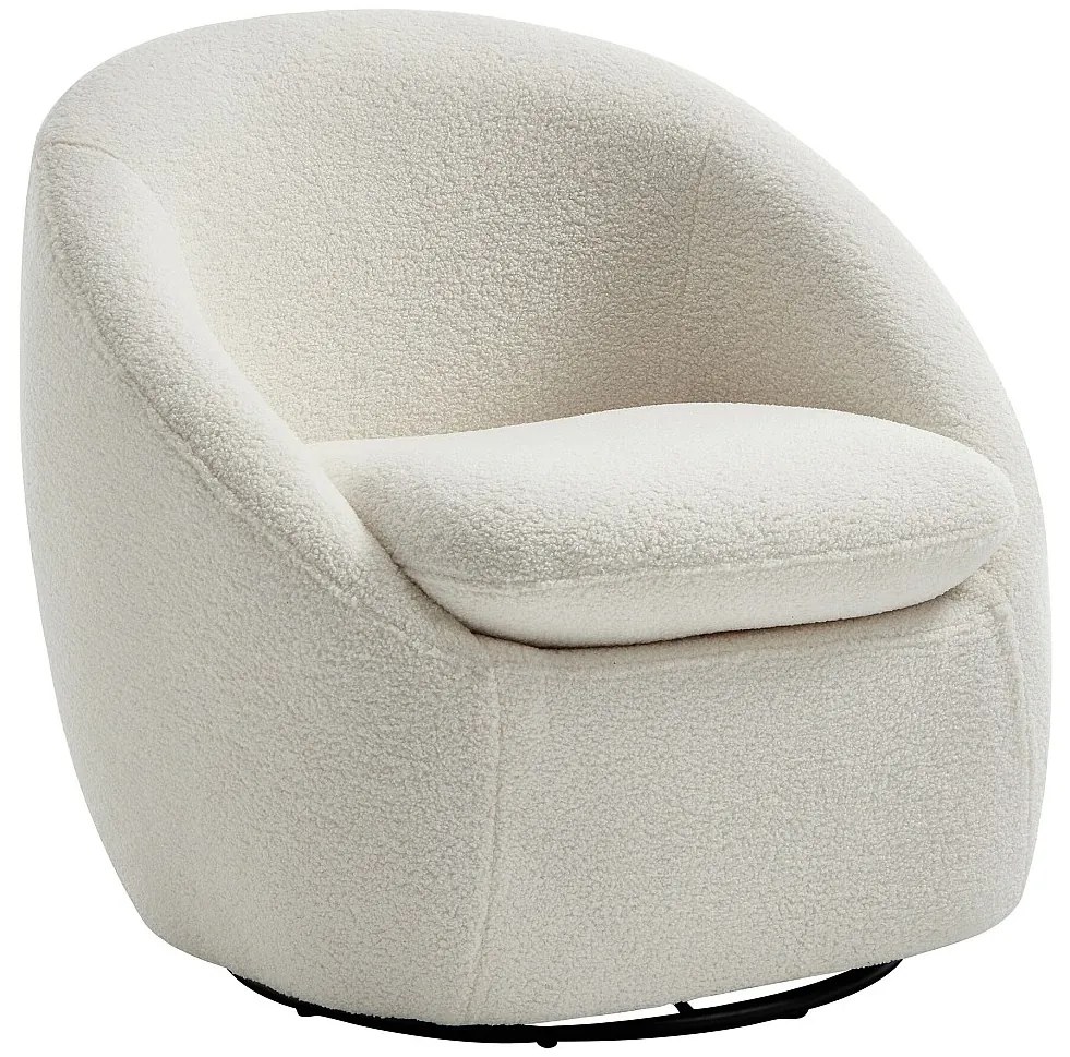 Fotel obrotowy z białej tkaniny z bukli  NETALIO