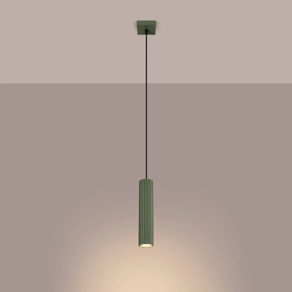 Lampa wisząca KARBON 1 zielona oliwkowa ryflowana SOLLUX LIGHTING