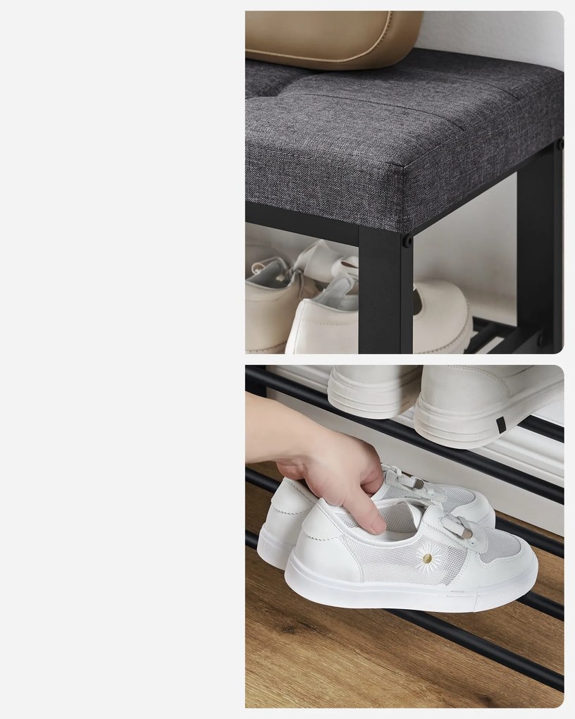 Szafka na buty z ławką i szarym siedziskiem MOBRIX 81x49 cm, czarna