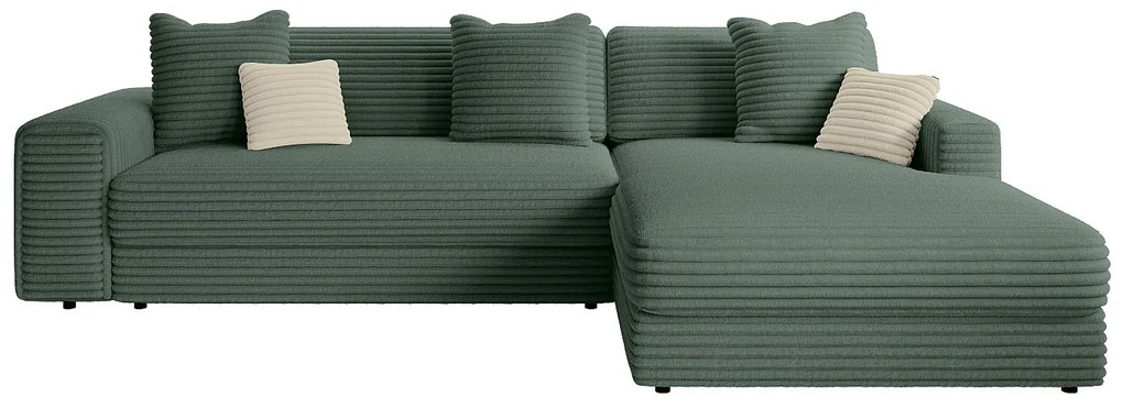 Kanapa narożna prawostronna z weluru grubego prążka w kolorze zielonej jodły CALAZO od Pascal Morabito