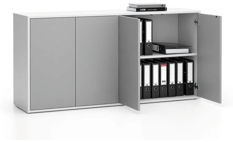 Szafka biurowa z drzwiami LAYERS, długa, 1582 x 400 x 777, biała/szara