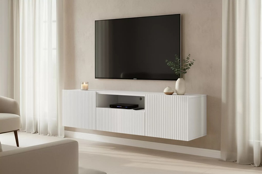 Szafka RTV wisząca Nicole 150 cm z szufladą - biały mat