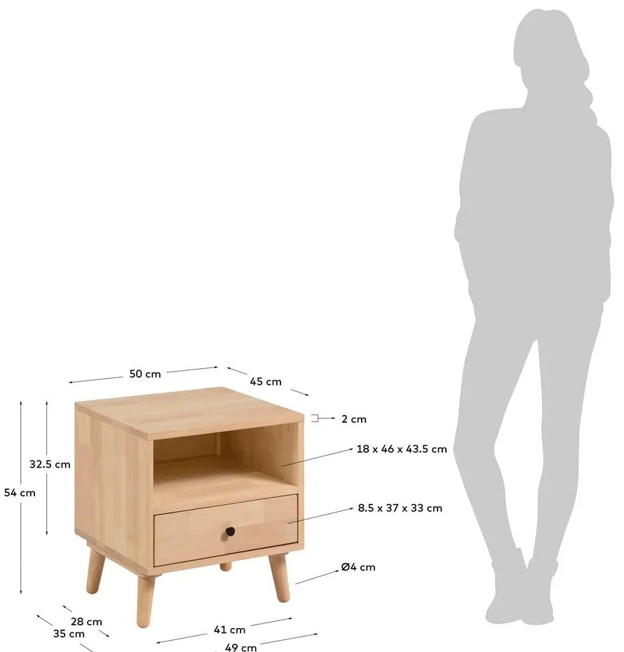 Szafka nocna z drewna kauczukowego Kave Home Wari