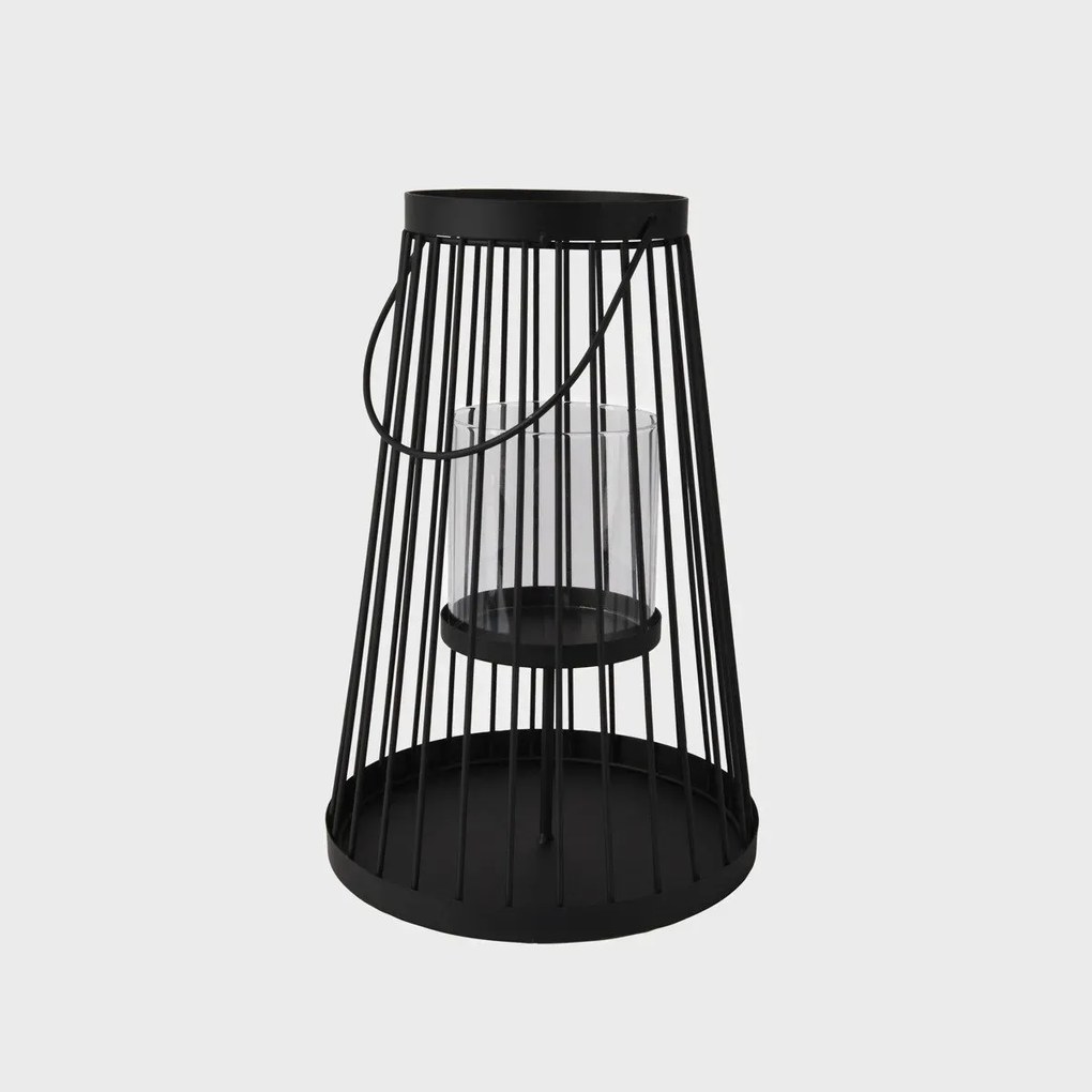 Lampion VERANO metalowa niska czarna 20x30 cm HOMLA