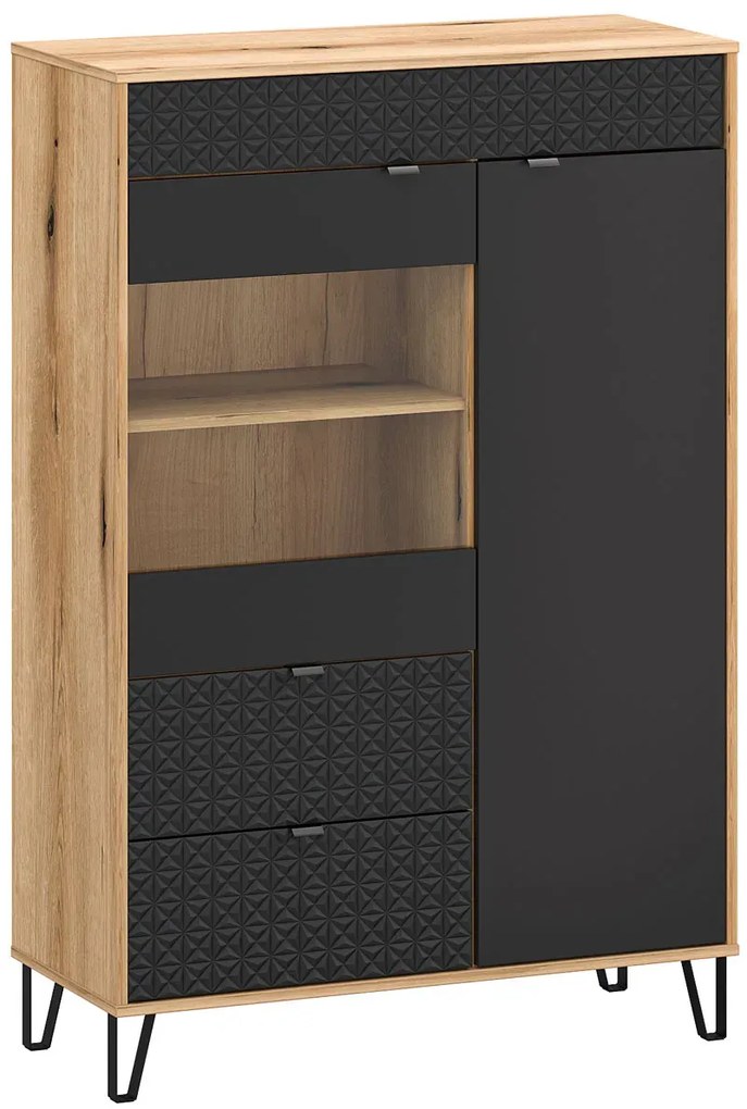 Niska witryna szklana dąb evok + czarny F4-N11