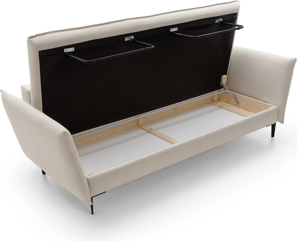 Masseno Sofa SOLE z funkcją spania i pojemnikiem na pościel, Rozkładana sofa - Kremowy, MEGAN 351