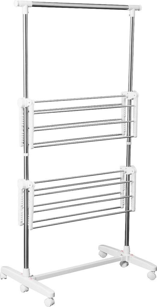 HOMCOM Suszarka na Pranie do Ubrań Wieszak Stojak 2 Poziomy 62x139x83-140cm | Aosom PL