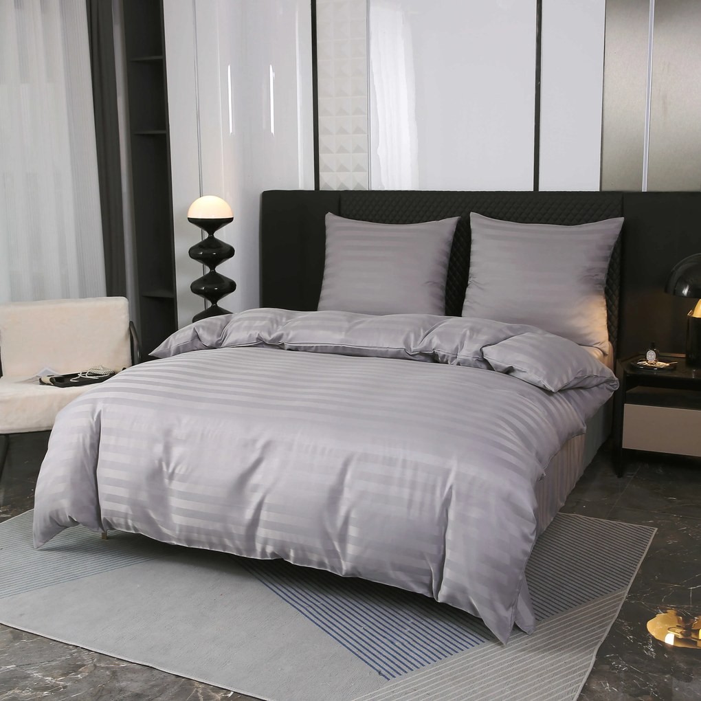 PrzytulneMieszkanie.pl PrzytulneMieszkanie.pl Hotelowa pościel z mikrowłókna JASMINE jasnoszara - pasek 2 cm, hotelowa kieszeń Rozmiar pościeli: 2 szt 70 x 90 cm | 200 x 220 cm