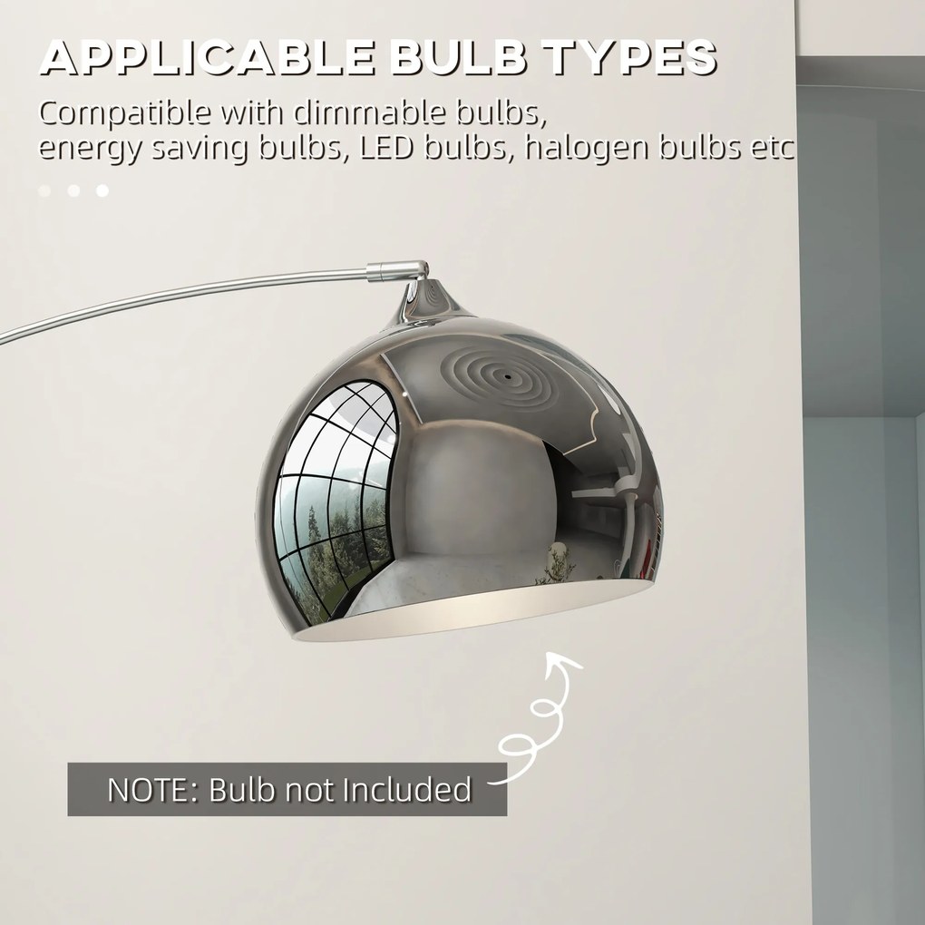 HOMCOM Łukowa lampa stojąca, regulowana, z przełącznikiem nożnym, podstawa imitującą marmur, 170-180cm, Srebrny/Czarny