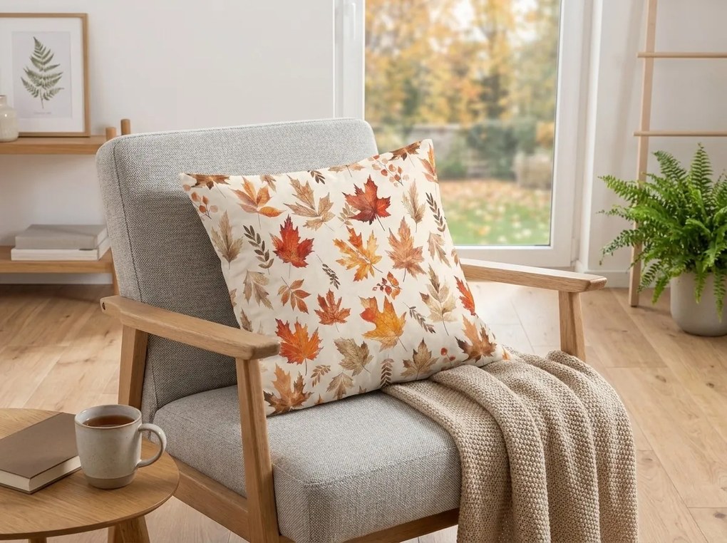 Flanelowa poszewka na poduszkę LEAVES & PUMPKINS 45x45 cm, kolorowa