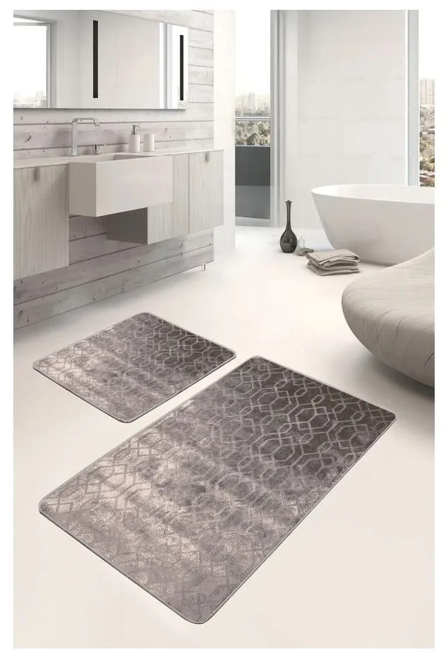Szare aksamitne dywaniki łazienkowe zestaw 2 szt. 60x100 cm – Mila Home