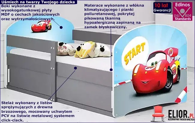 Parterowe łóżko dla chłopca autko ze schowkiem 80x160 - Rayan