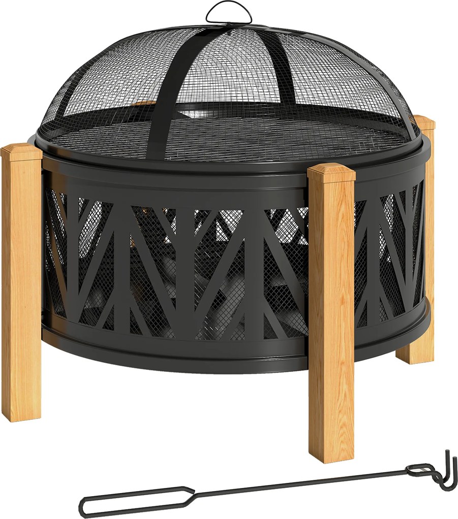 Outsunny 2-w-1 Misa Ogniowa Ø75 x 58 cm Palenisko z Osłoną Funkcyjną Hak do Palenia Kratka do Grilla Czarny