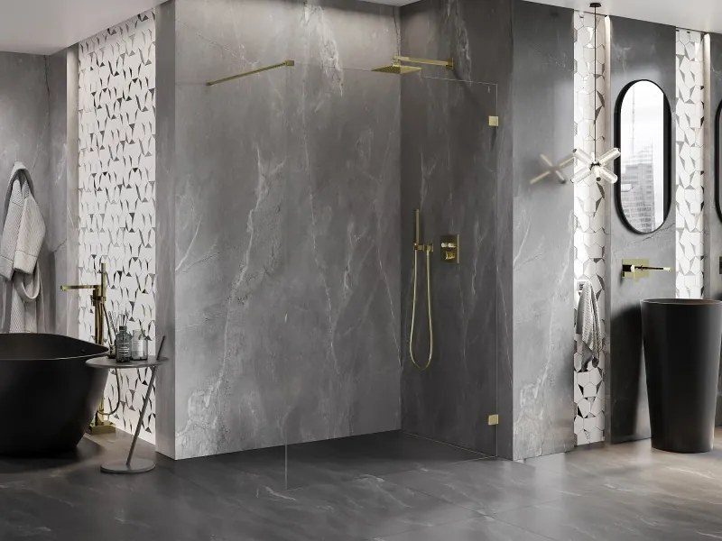 Mexen Lunar ścianka prysznicowa Walk-in prawa 60 x 200 cm, transparent 8 mm, złota - 830-060-000-50-00-P