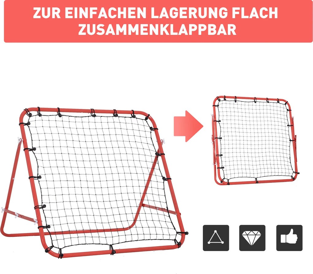 Rebounder Piłkarski HOMCOM z Regulacją Kąta - Wzmocnione Powrótne Ściany do Treningów Piłkarskich, Metal i Tkanina PE, Czerwony