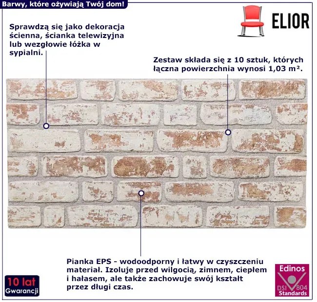 Panele ścienne cegła 3D kolor czerwono-biały S4-M47