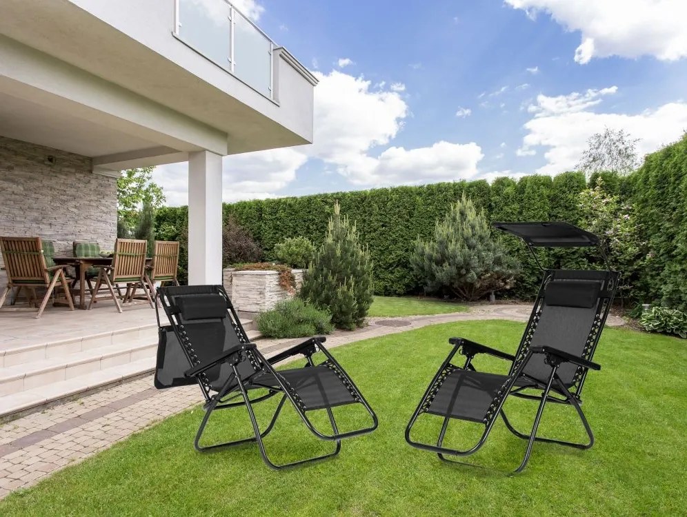 Składany leżak ogrodowy z regulowanym daszkiem Corfu 009, czarny