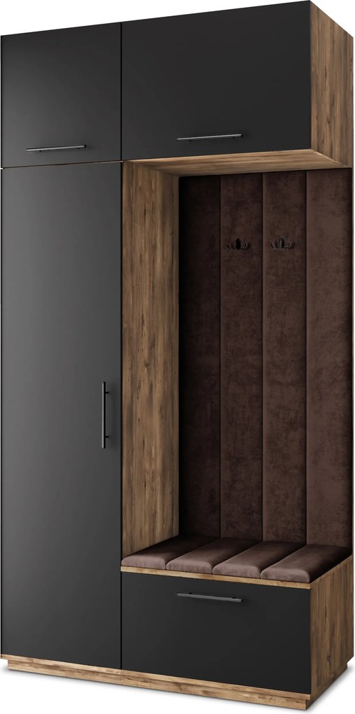 Masseno Garderoba REMA 120/240/60 cm Nowoczesna Szafa do Przedpokoju Dąb lefkas, MONOLITH 29 (Brązowy)