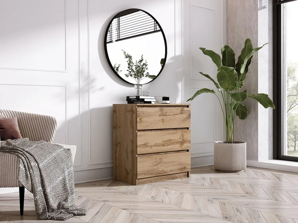 Komoda z 3 szufladami: Dąb Wotan, 70 x 39 x 79 cm