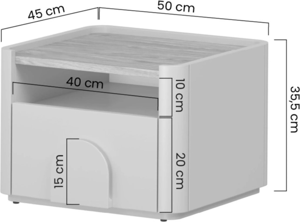 Szafka nocna Amilio z szufladą 50 cm - kaszmir / dąb olejowany / uchwyty dąb jasny