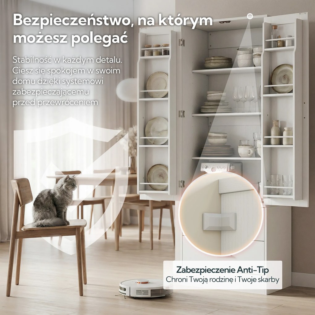 HOMCOM Szafka kuchenna 159 cm, regulowane półki, 2 szuflady, do kuchni, jadalni, płyta wiórowa, MDF, biały