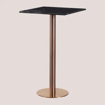 Kwadratowy Wysoki Stolik Barowy 60x60 Cm Z Marmuru Cosmopolitan Marmur Nero Marquina & Różowe Złoto - Sklum