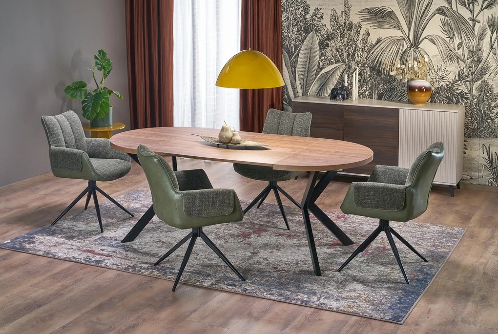 Stół do jadalni okrągły rozkładany płyta orzech/czarny 100-250/100/75 PERONI