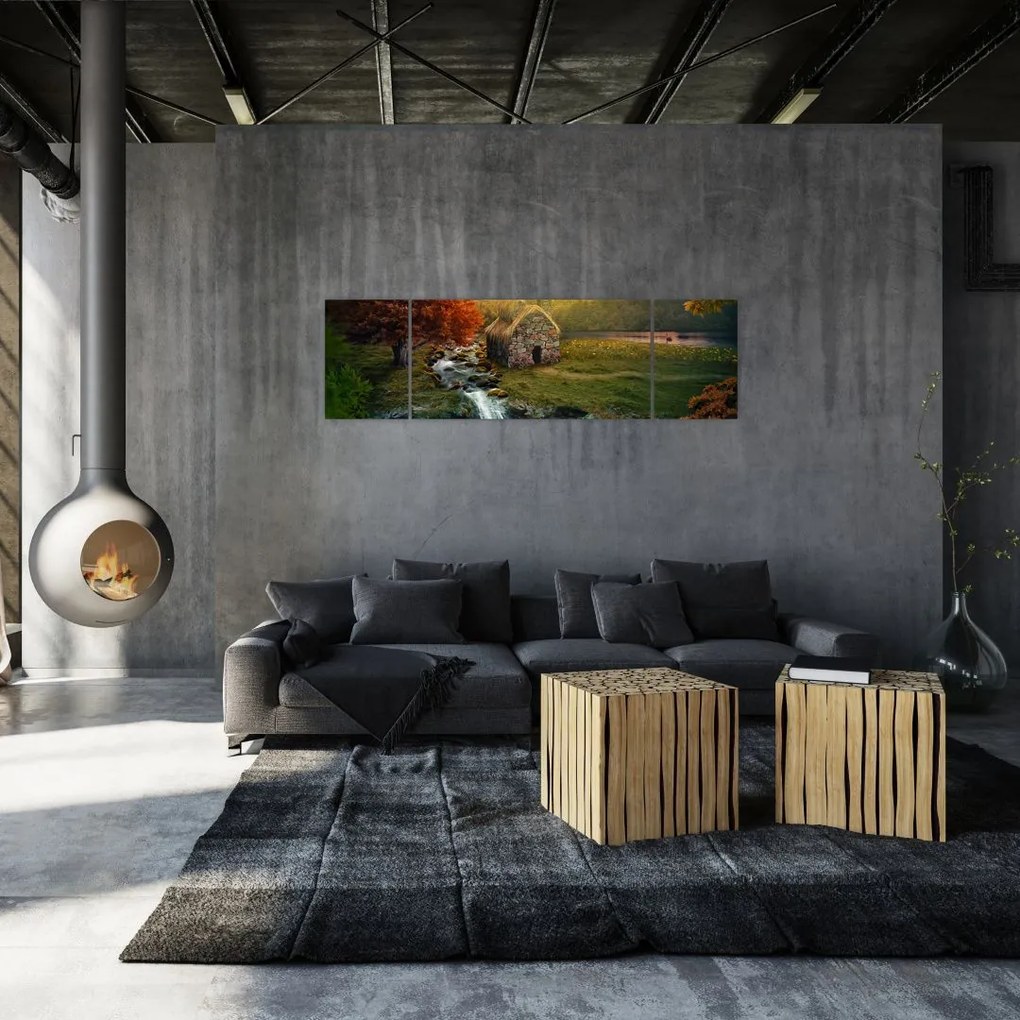 Obraz domku w bajkowym krajobrazie (170x50 cm)