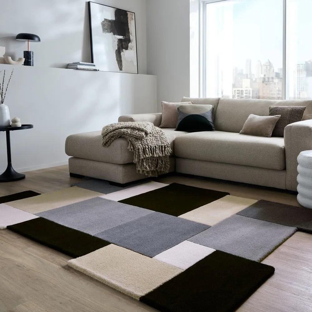 Czarno-szary wełniany dywan tkany ręcznie 120x180 cm Collage Monochrome – Flair Rugs