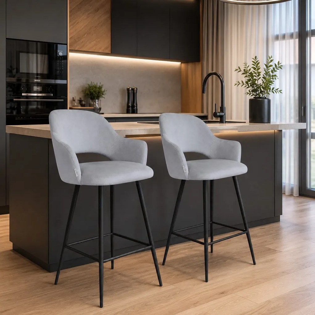 Hoker Milano krzesło barowe tkanina Welur podstawa metalowa elegancki klimat wnętrza : Kolor nogi - Czarna stożek, Kolor tkaniny - VELVET - BL06, Typ siedziska - Siedzisko obrotowe 360°