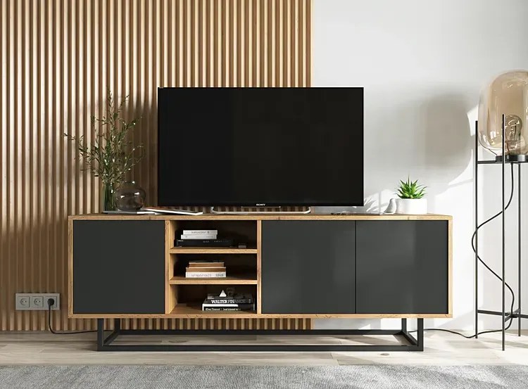 Szafka loftowa rtv dąb wotan czarny + E6-D90