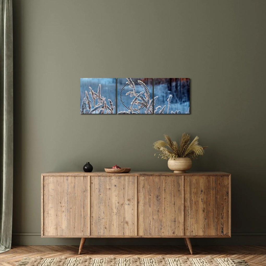 Obraz - Zimowa łąka (z zegarem) (90x30 cm)