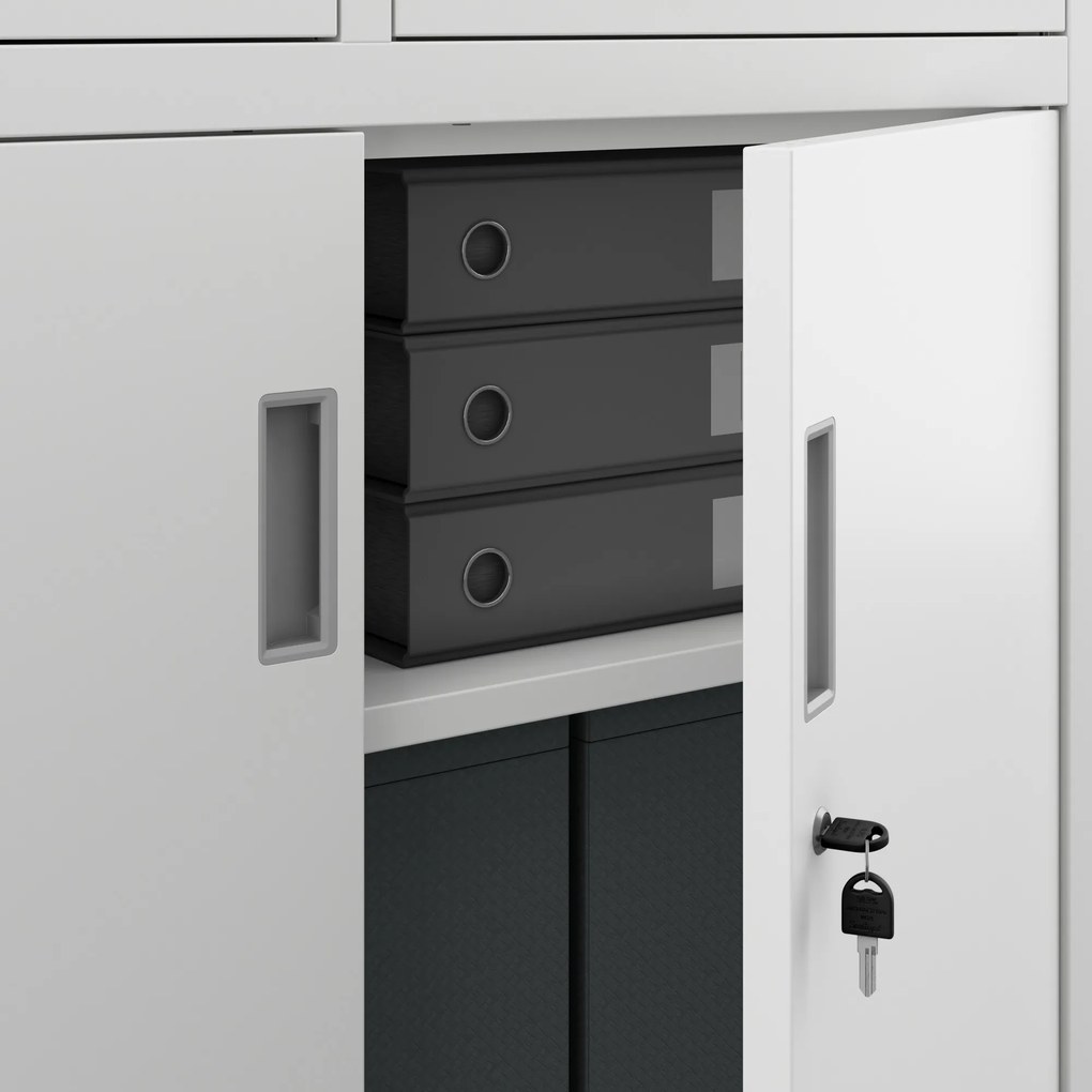 Szafa biurowa metalowa z sejfem, szklane drzwi, biała, 900x1850x400 mm: FILIP