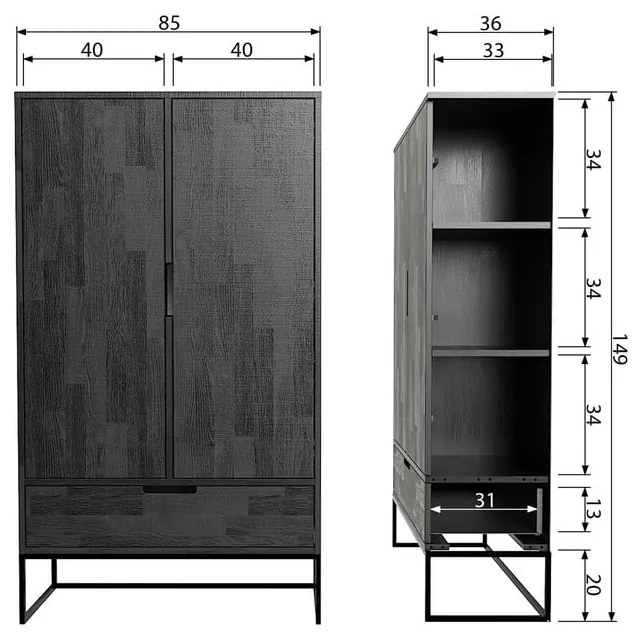 Czarna szafka z litego drewna jesionowego 85x149 cm Silas – WOOOD