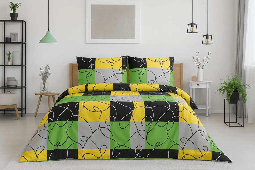 PrzytulneMieszkanie.pl PrzytulneMieszkanie.pl Pościel bawełniana na 2 łóżka CHESS LIME, kolorowe Rozmiar pościeli: 2 szt 70 x 90 cm | 2 szt 140 x 200 cm