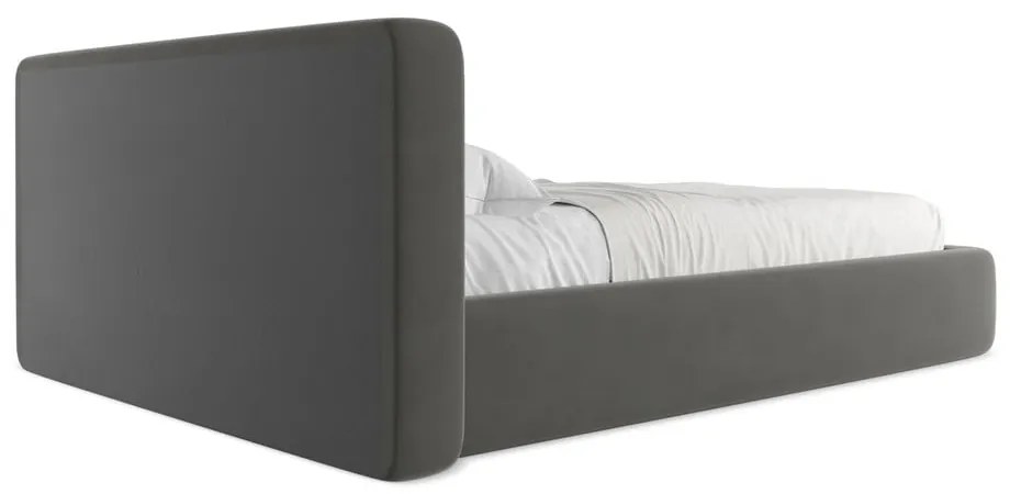 Ciemnoszare tapicerowane łóżko dwuosobowe ze schowkiem i stelażem 140x200 cm Kiana – Makamii
