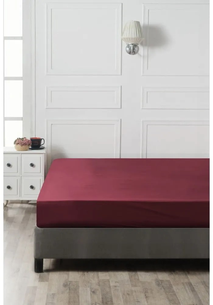 Bordowe bawełniane prześcieradło z gumką 140x200 cm – Mijolnir