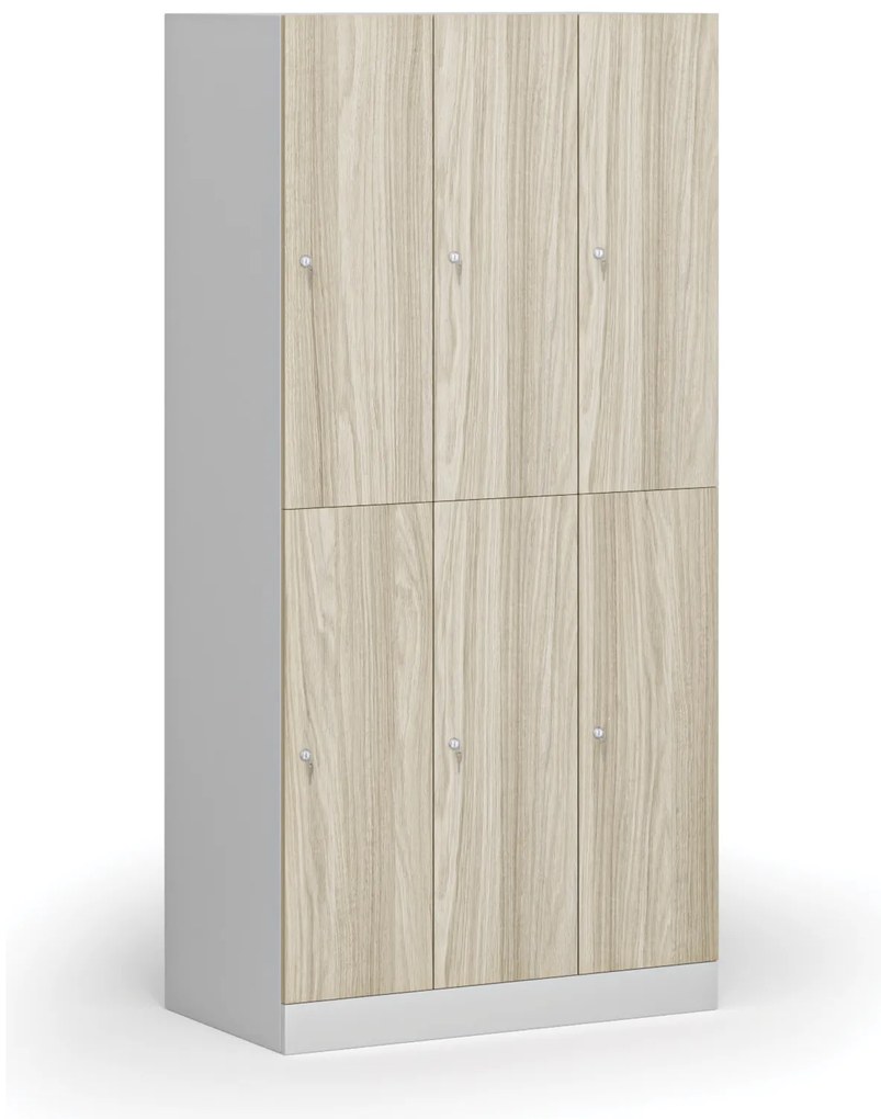 Szafka skrytkowa, 6 schowków, 1850 x 900 x 500 mm, demontaż, zamek cylindryczny, drzwi laminowane, dąb naturalny