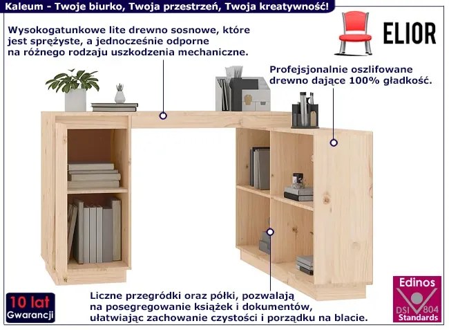 Drewniane Biurko Rogowe Z Regałem Sosna D8-E27