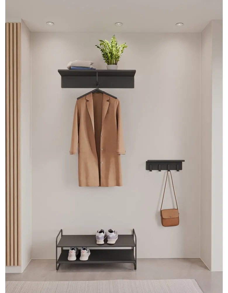 Czarny stalowy wieszak ścienny z półką 11,5 cm A-Hallway – Zone